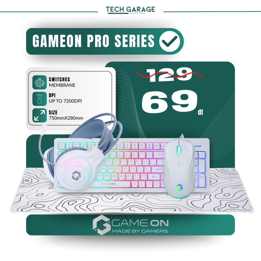 GAMEON GO-CYPHERW-XL-W All-In-One Gaming Bundle (Keyboard, Headset, Mouse & Mousepad)